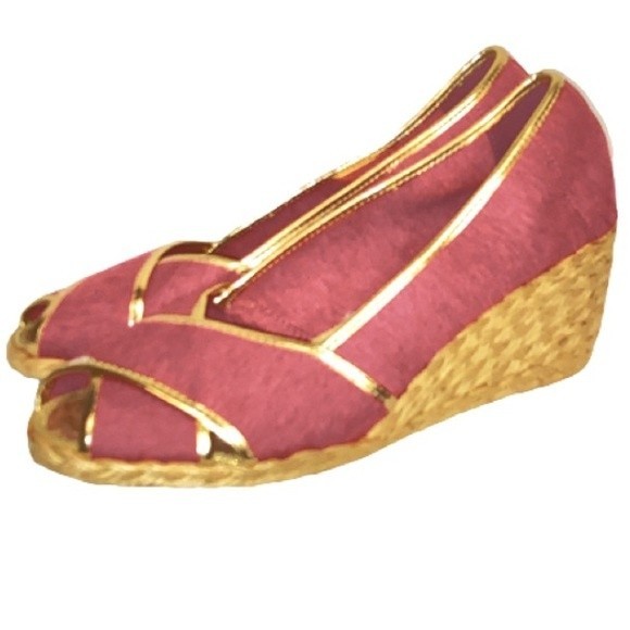 Lauren Ralph Lauren Cecilia slip on espadrille wedge sandal pink gold size 9 - Picture 13 of 13